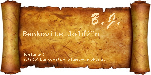 Benkovits Jolán névjegykártya